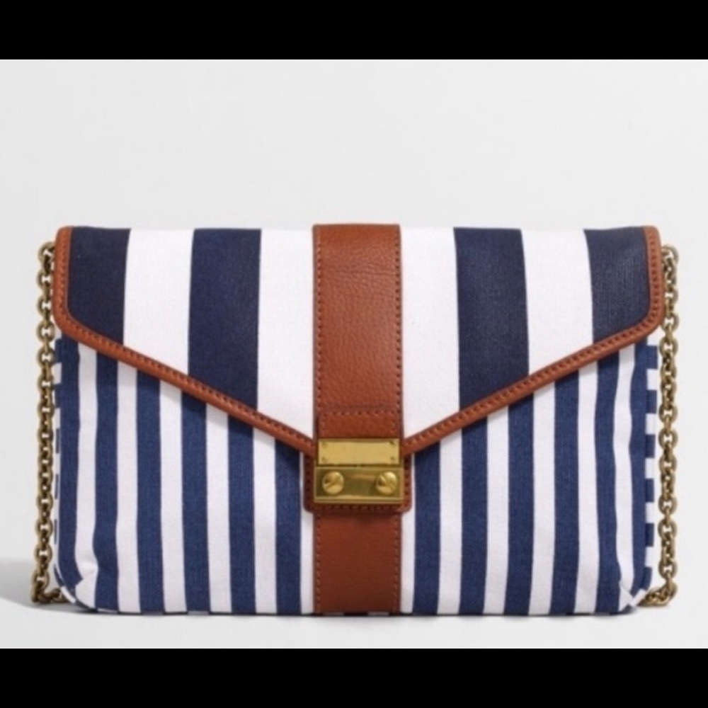 J. Crew Shoulder Bag Canvas Navy Stripes